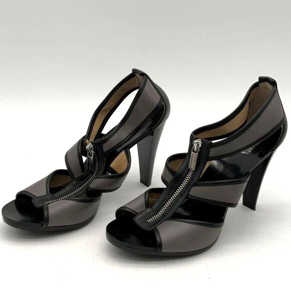 Michael Michael Kors Berkley Black Gray Patent Leather Strappy Heels Size 10 M - Picture 2 of 6